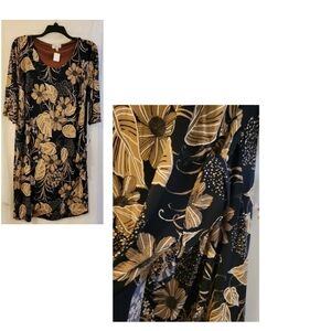 Signature by Robbie Bee Black and Tan Floral Midi Dress